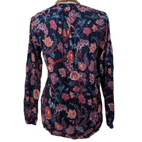 Lucky Brand floral popover necktie blouse with tassels - Picture 4 of 6